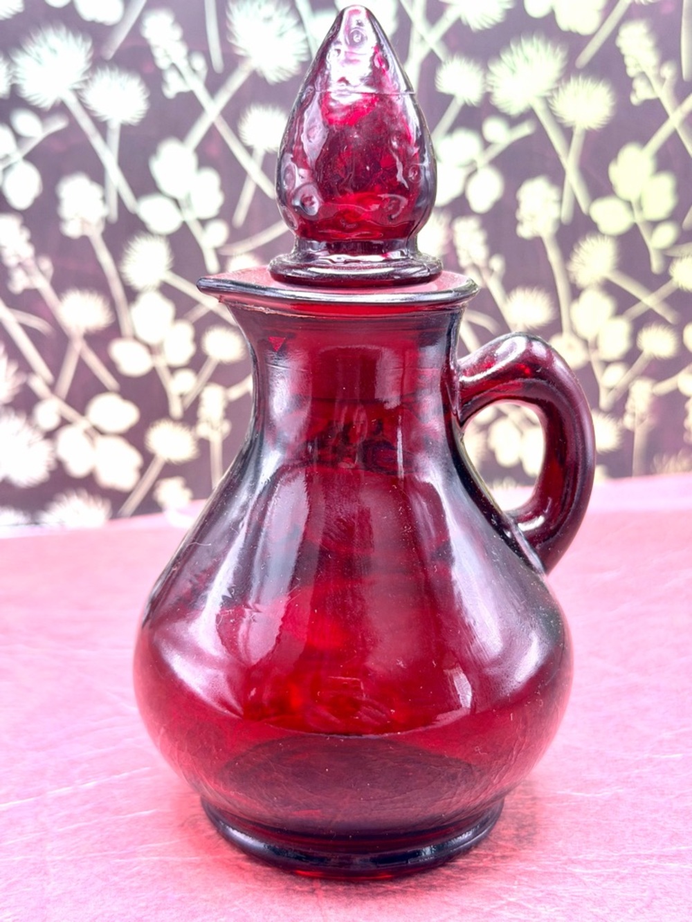 Red Glass Cruet Pitcher with Stopper - Home Art